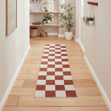 Baltimore 66618 Modern Checkerboard High-Density Smooth Polyester Flat-Pile Plum Runner-Think Rugs-Rug Love - The Most Loved Rug Store